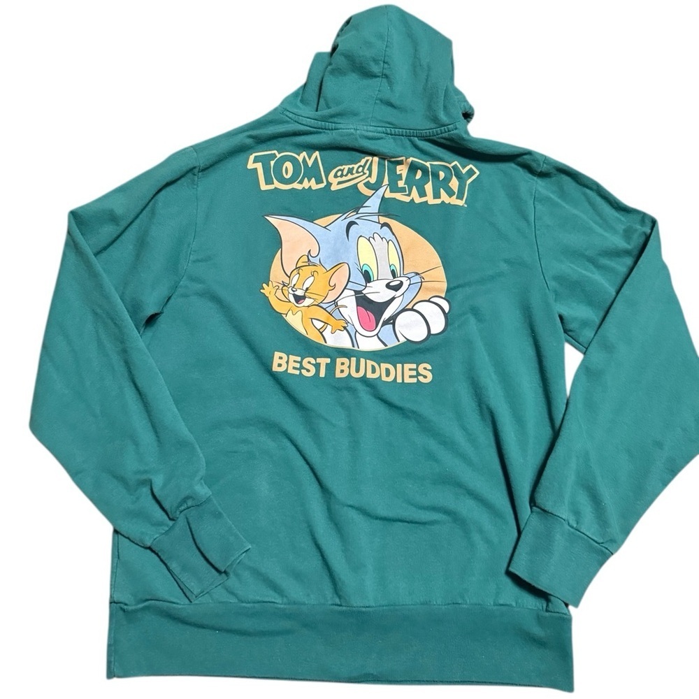 Tom & Jerry Green Graphic Hoodie Men’s Small Rare Cartoon Pullover Sweatshirt - Picture 2 of 8